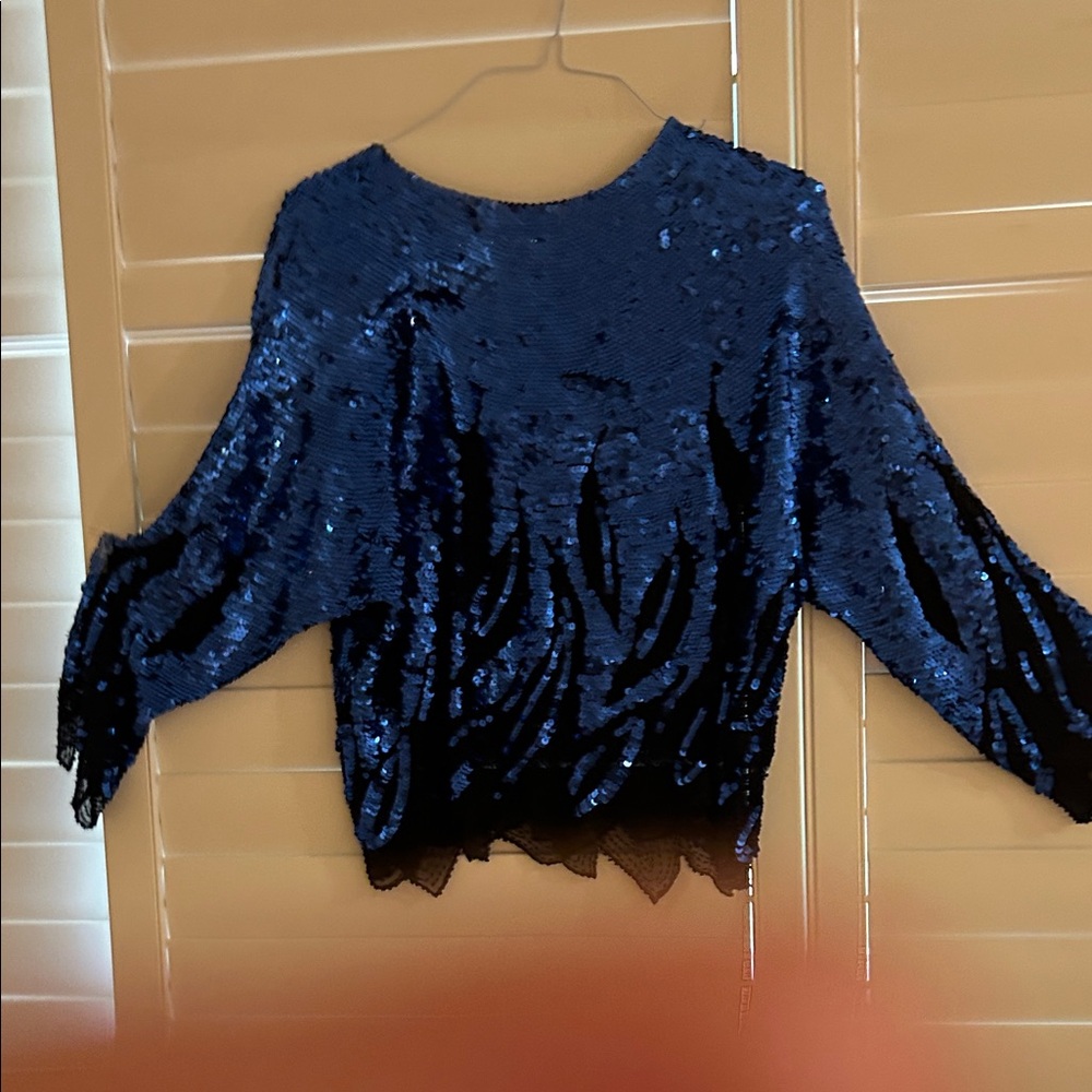 Elegant Blue Sequin Women's Top by  Oleg Cassini.